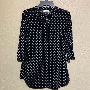 Bepei Top Blouse M Stretch Black White Polka Dots 3/4 Sleeves Polyester Pullover